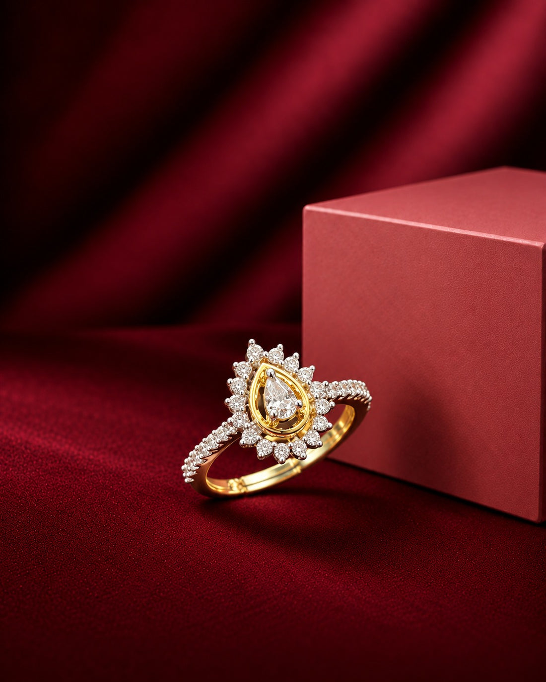 Inaya Teardrop Halo Adjustable Ring