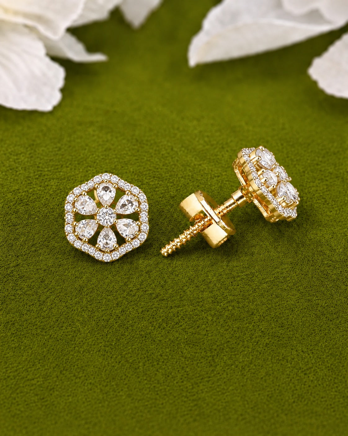 Nivara Screw Stud Bloom Halo Earrings