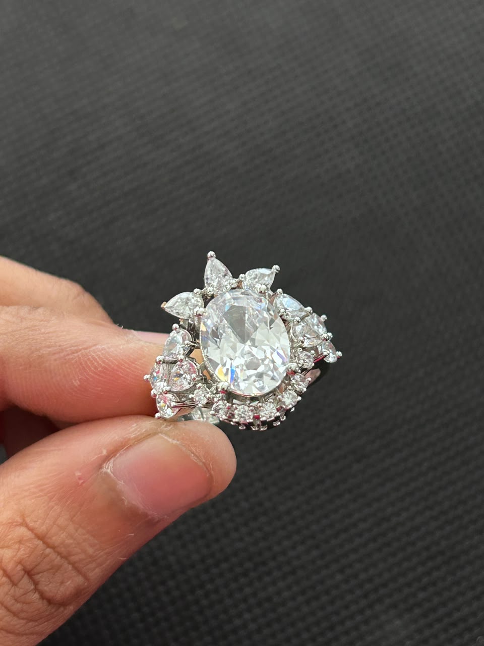 Adjustable Oval Crystal Halo Statement Ring – Gold & Silver