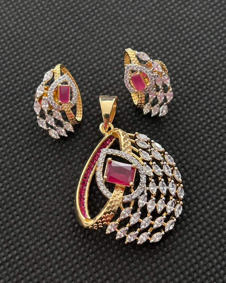Ruby Red Crystal Pendant Set with Matching Earrings