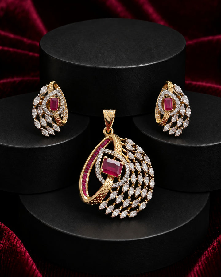 Ruby Red Crystal Pendant Set with Matching Earrings