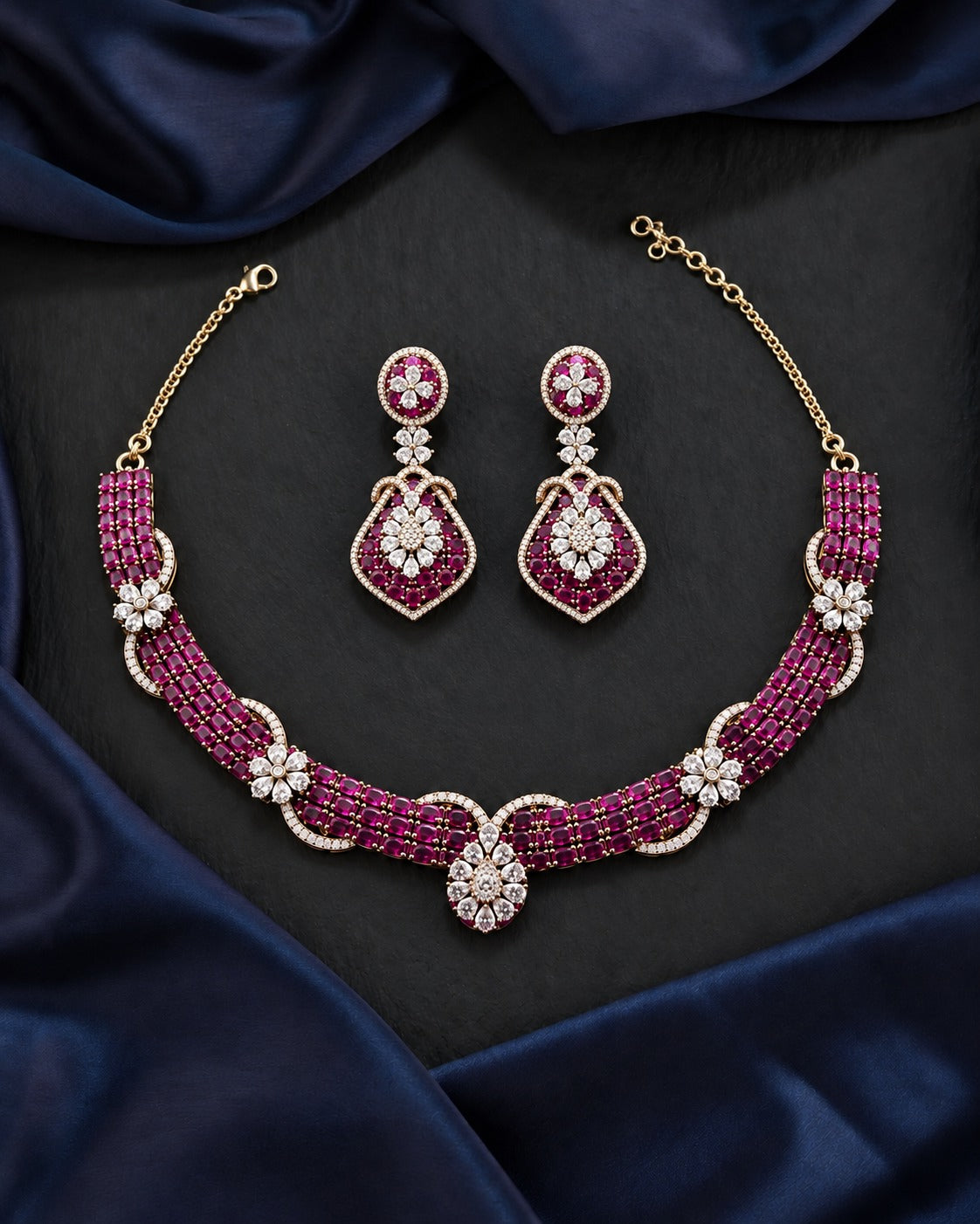 Aarvika Floral Luxe Diamond-Look Necklace Set