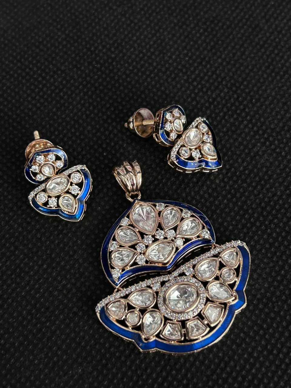 Meherika Enamel Polki Screw Pech  Pendant Set
