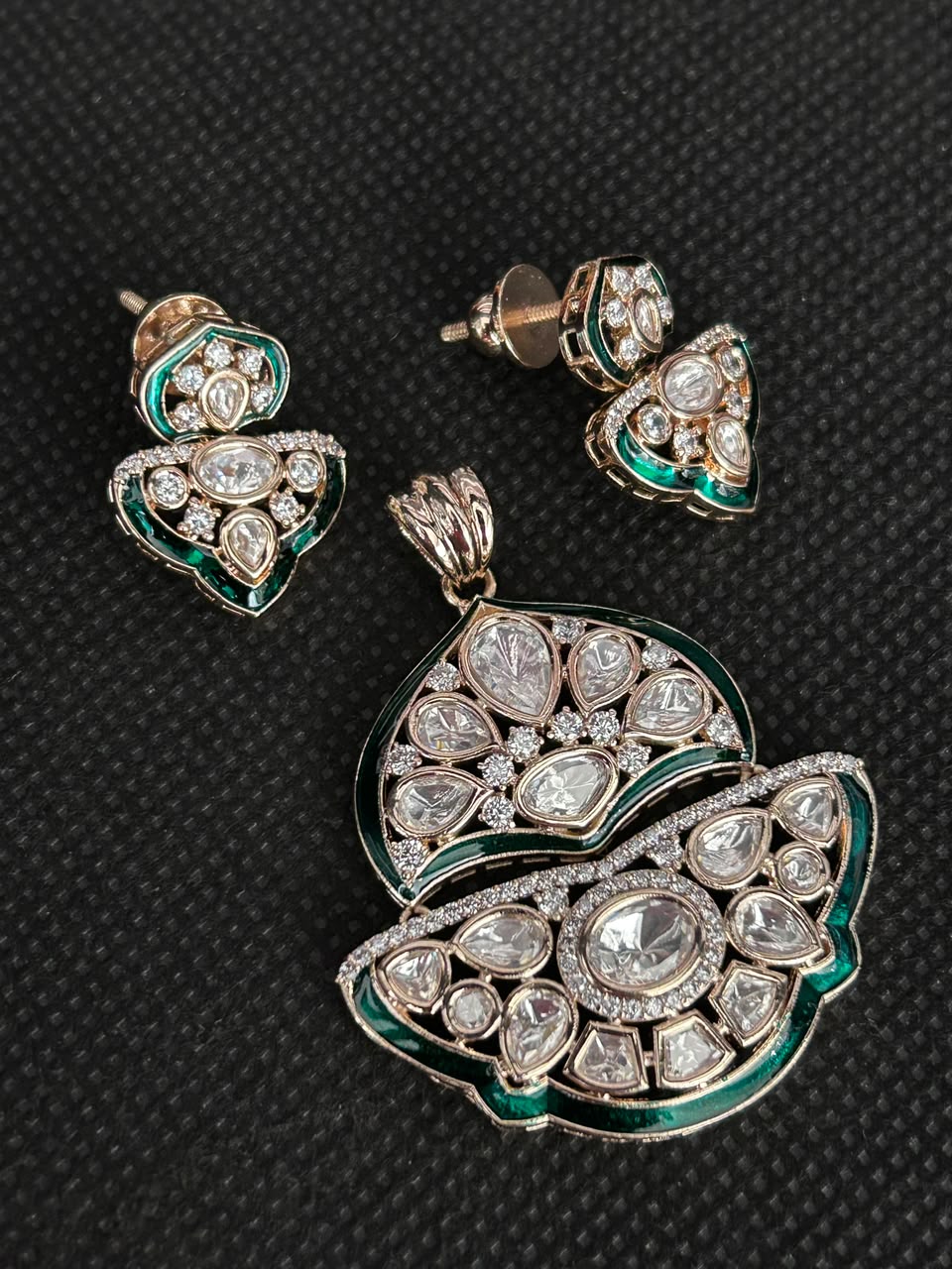 Meherika Enamel Polki Screw Pech  Pendant Set