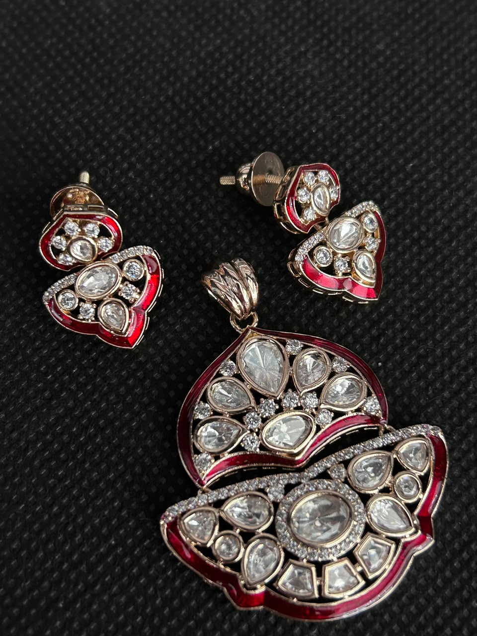 Meherika Enamel Polki Screw Pech  Pendant Set
