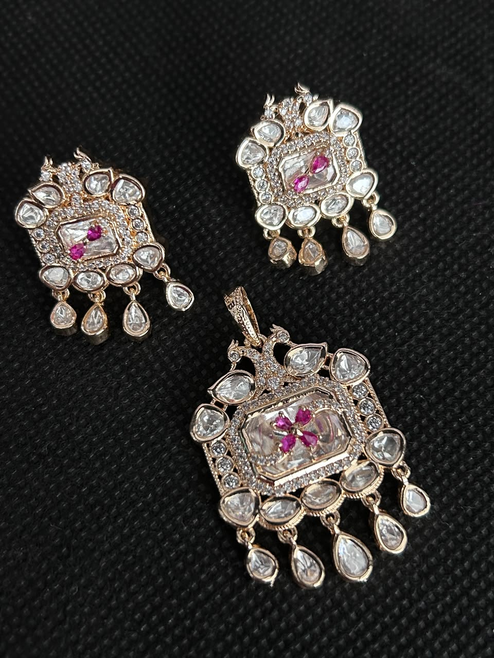 Morvika Peacock Polki Drop Pendant Set