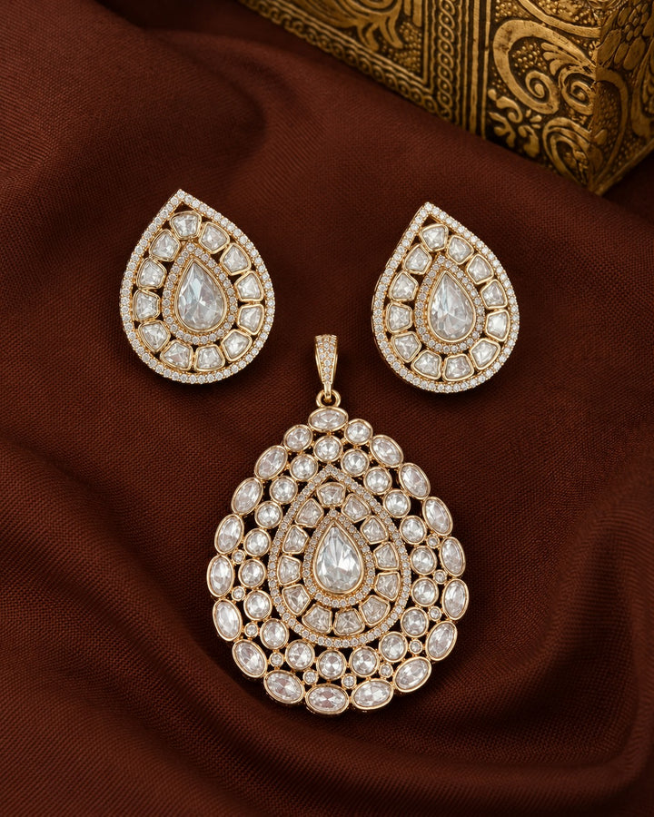 Taarini Polki Teardrop Pendant Set & Earrings