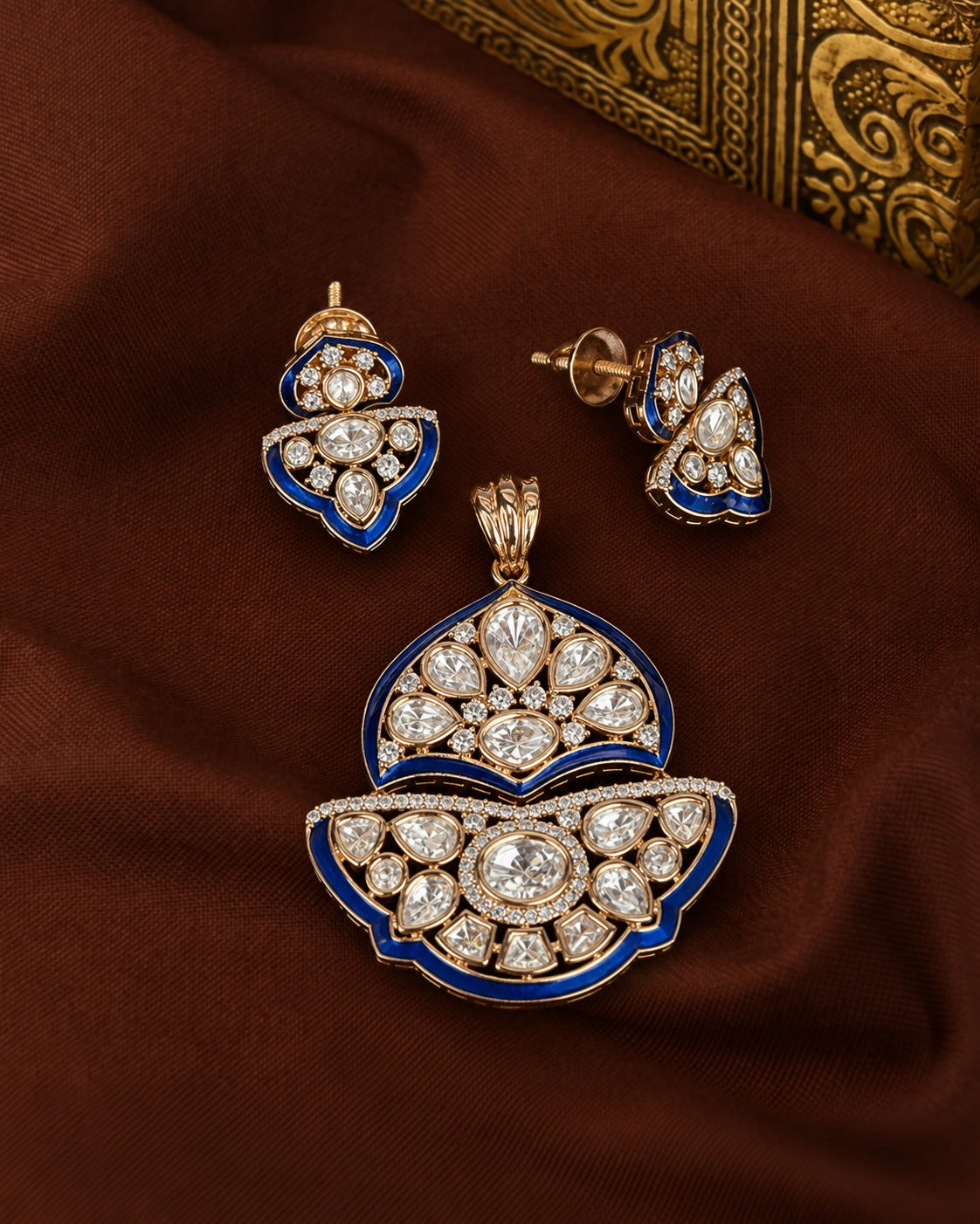 Meherika Enamel Polki Screw Pech  Pendant Set