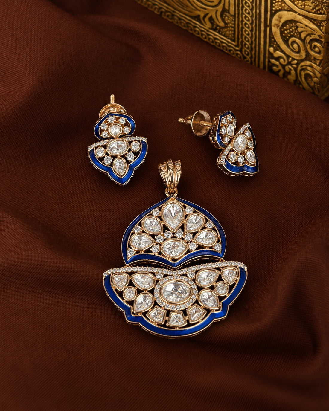 Meherika Enamel Polki Screw Pech  Pendant Set