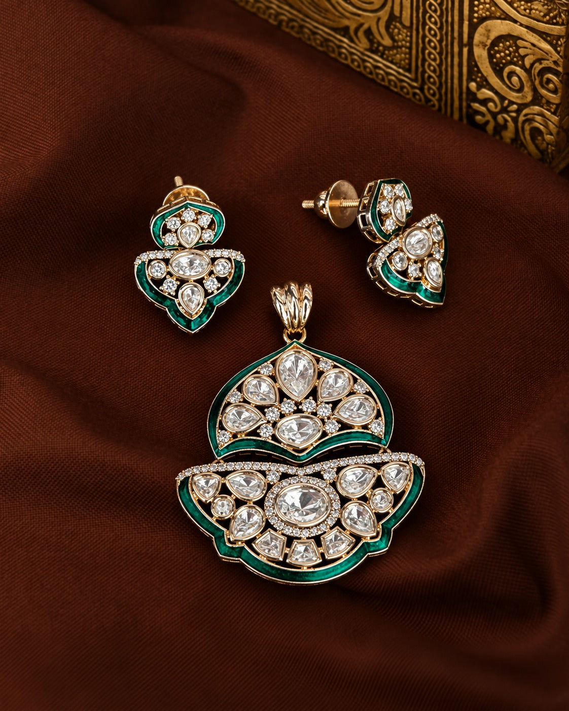 Meherika Enamel Polki Screw Pech  Pendant Set