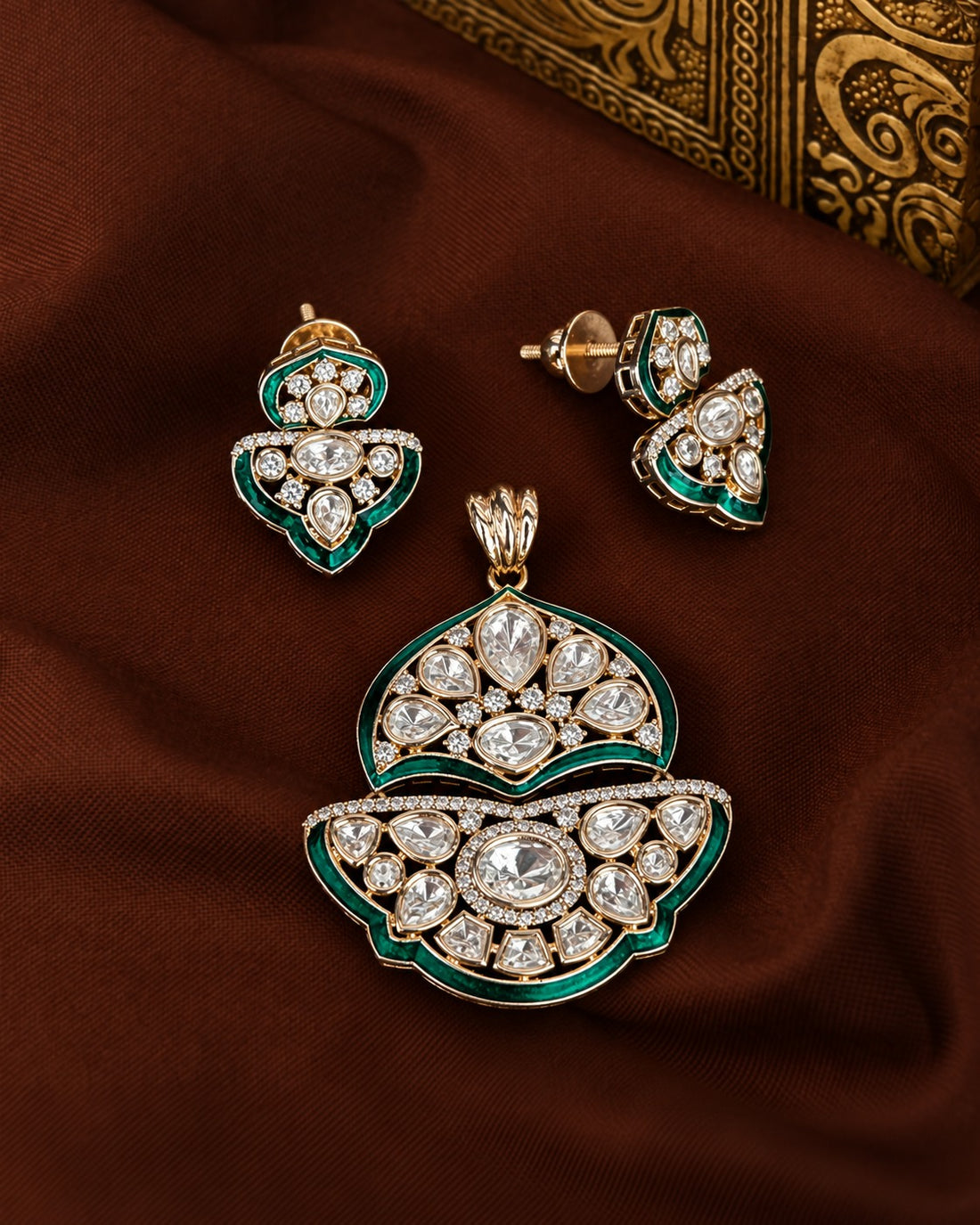 Meherika Enamel Polki Screw Pech  Pendant Set