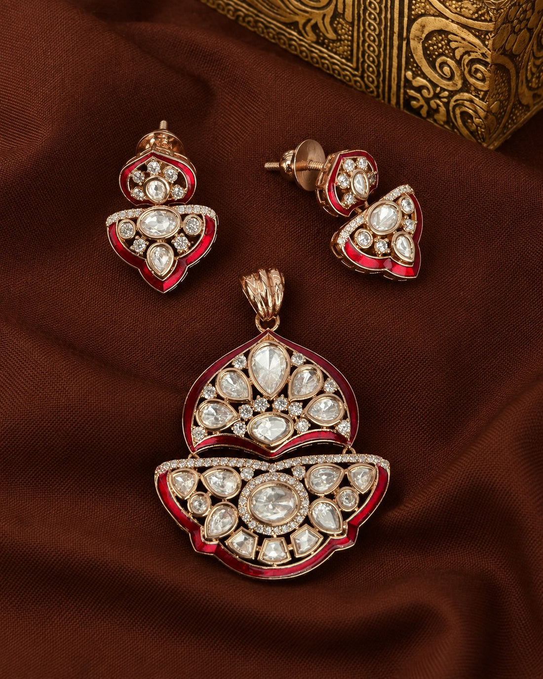 Meherika Enamel Polki Screw Pech  Pendant Set