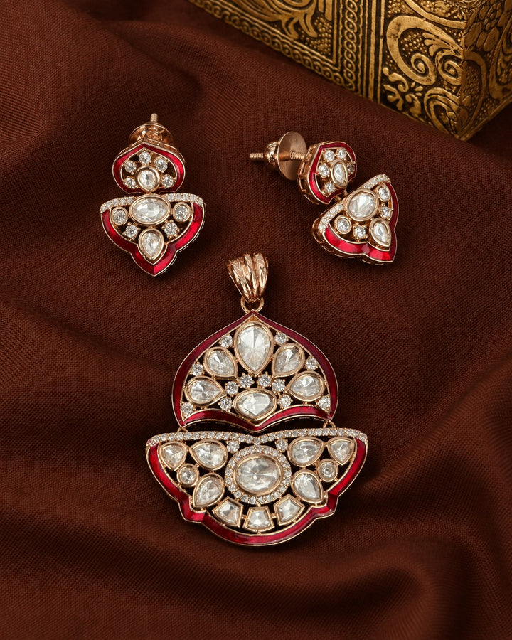 Meherika Enamel Polki Screw Pech  Pendant Set