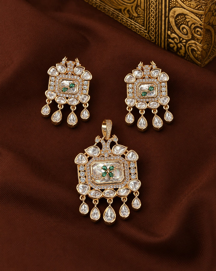 Morvika Peacock Polki Drop Pendant Set