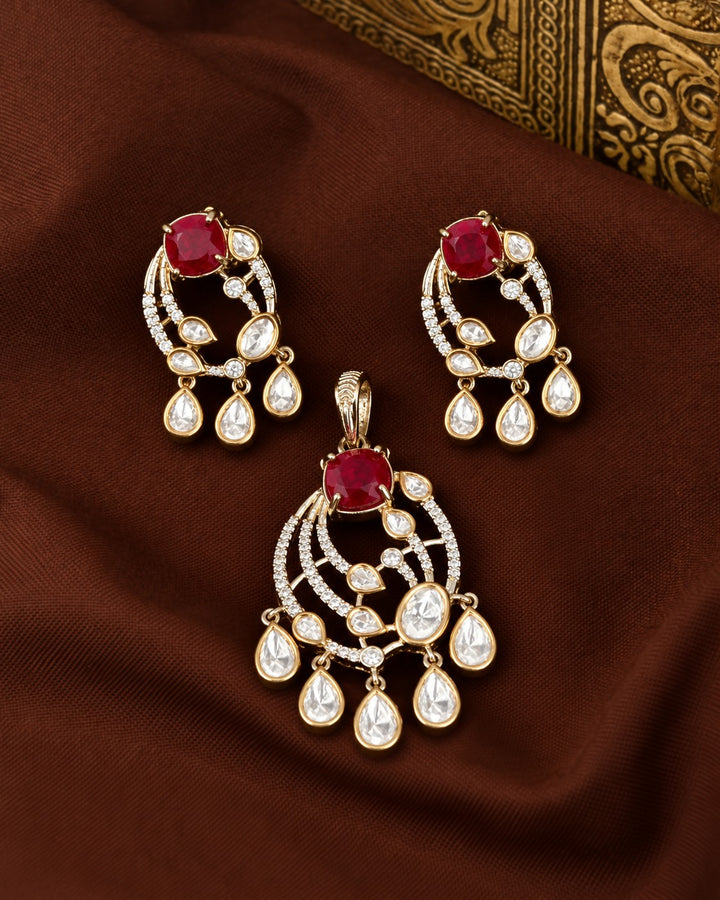 Aaranya Royale Polki Drop Pendant Set