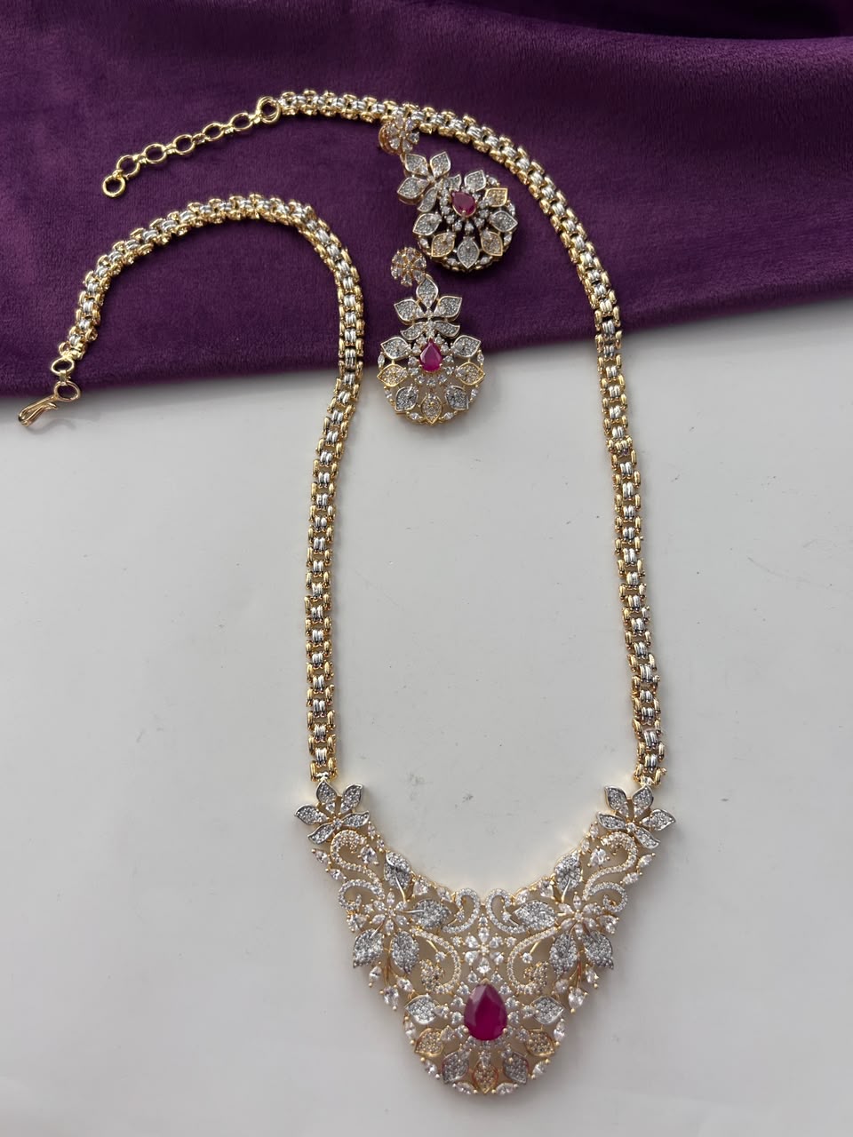 Vyanika Floral Vine Diamond-Look Necklace Set