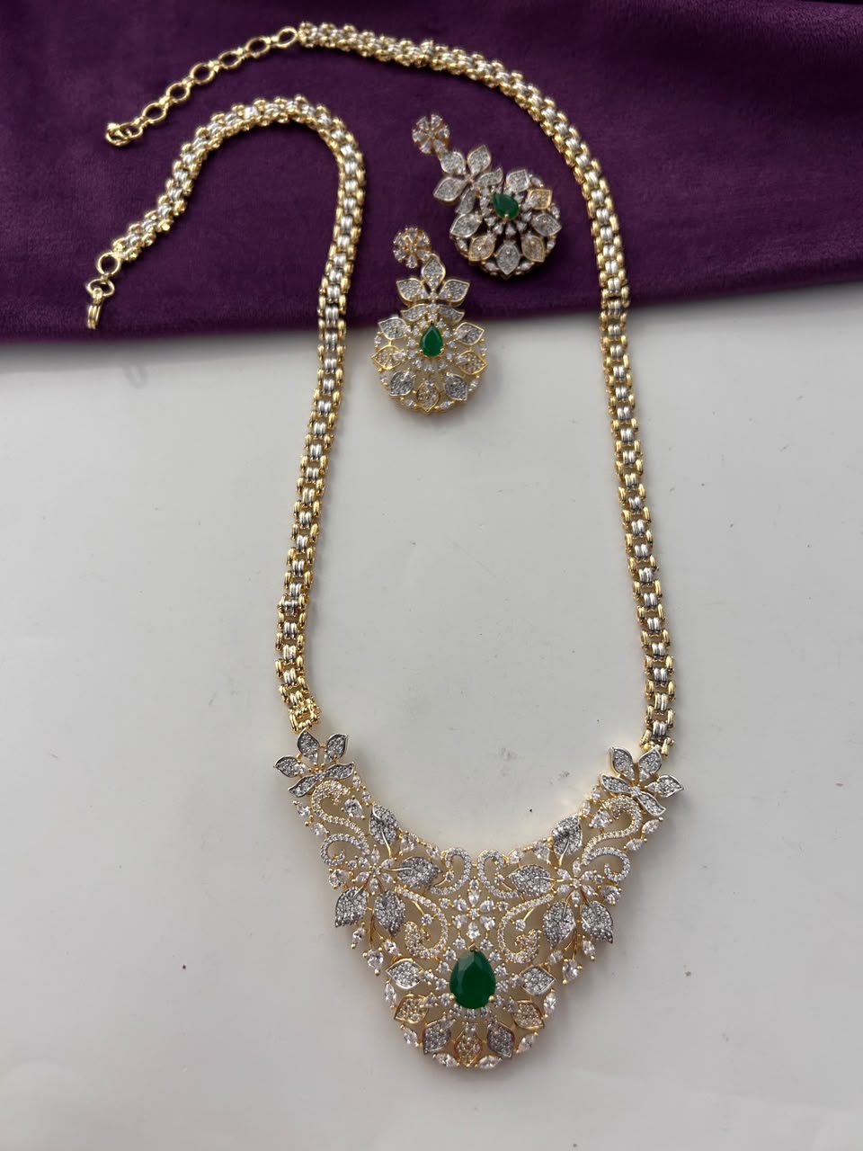 Vyanika Floral Vine Diamond-Look Necklace Set