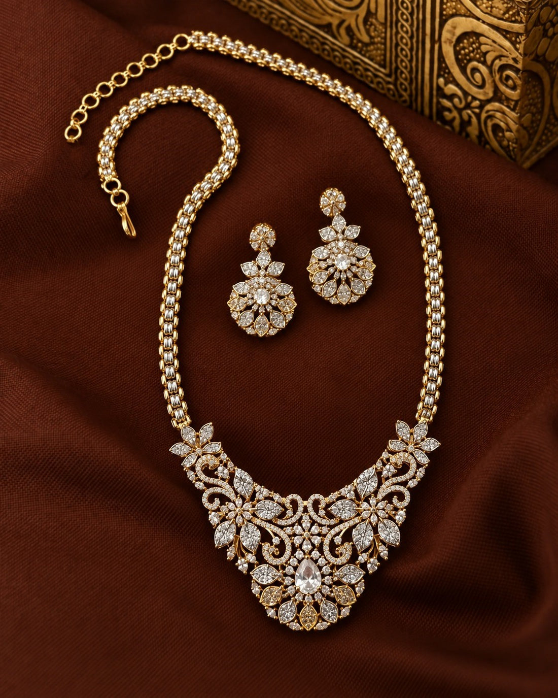 Vyanika Floral Vine Diamond-Look Necklace Set