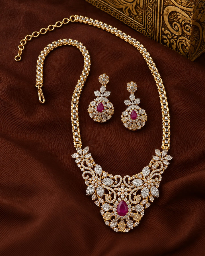Vyanika Floral Vine Diamond-Look Necklace Set