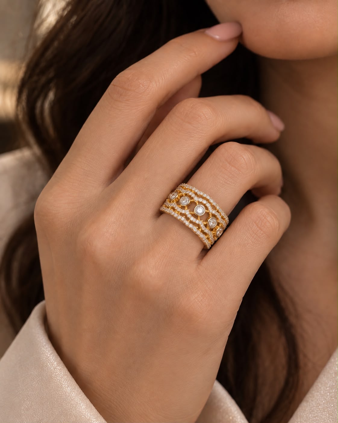 Seraphina Multi-Row Diamond-Look Adjustable Statement Ring