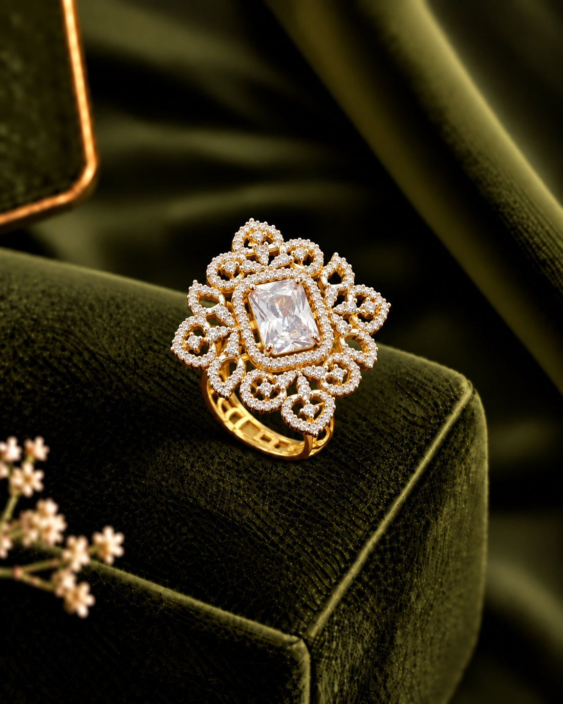 Zivara Regal Emerald-Cut Adjustable Ring