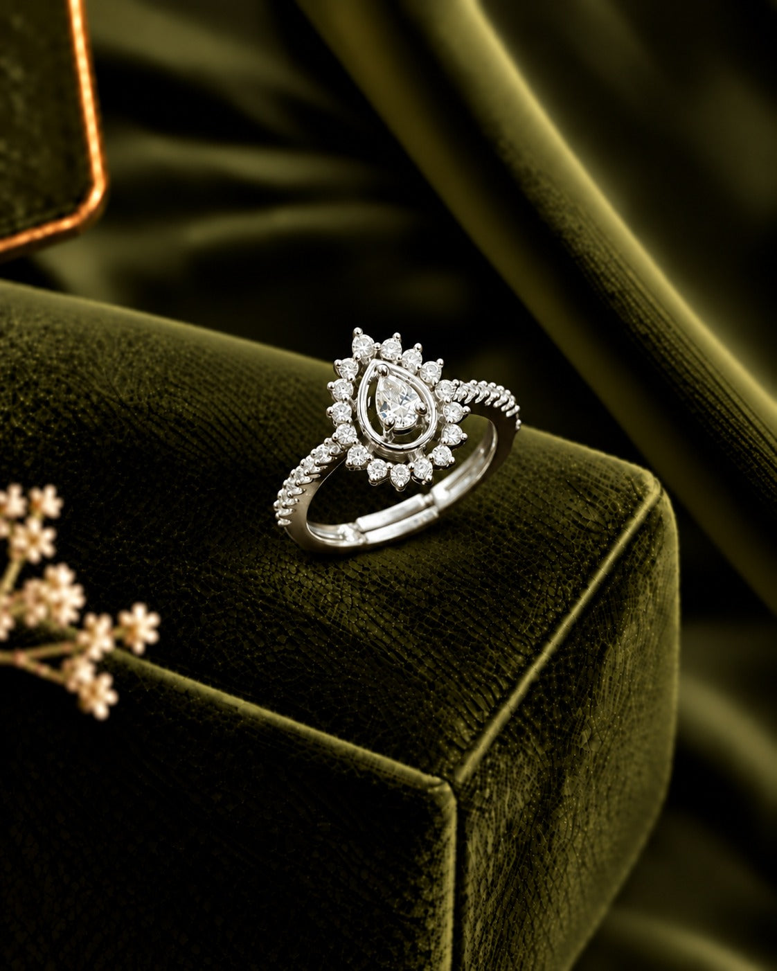 Inaya Teardrop Halo Adjustable Ring