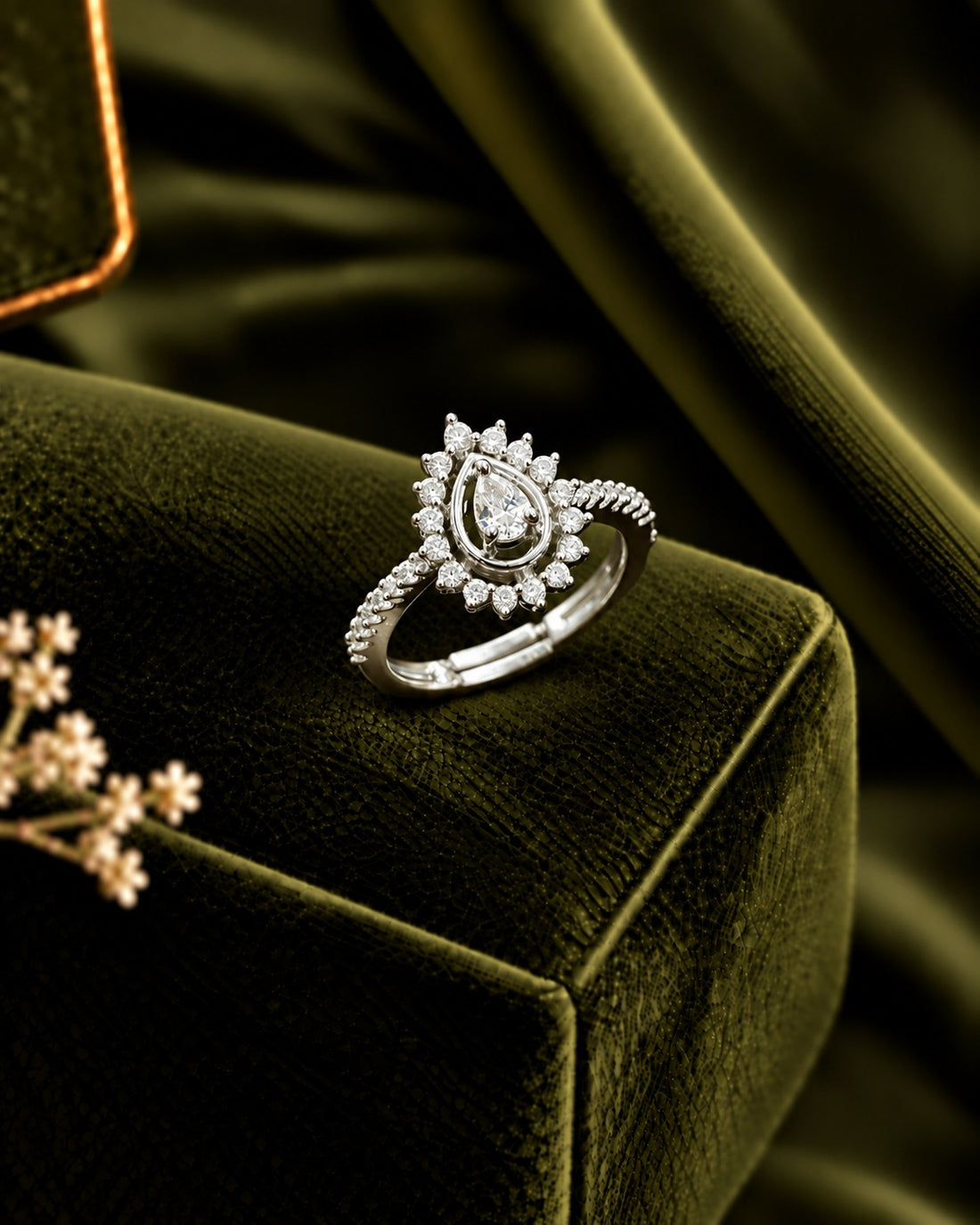 Inaya Teardrop Halo Adjustable Ring