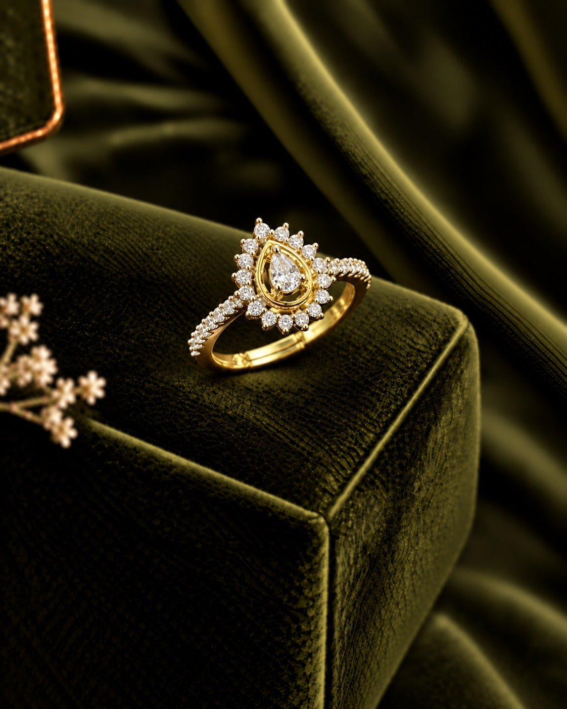 Inaya Teardrop Halo Adjustable Ring