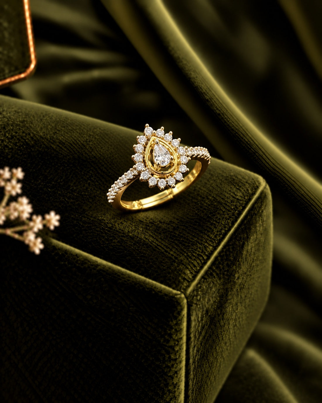 Inaya Teardrop Halo Adjustable Ring