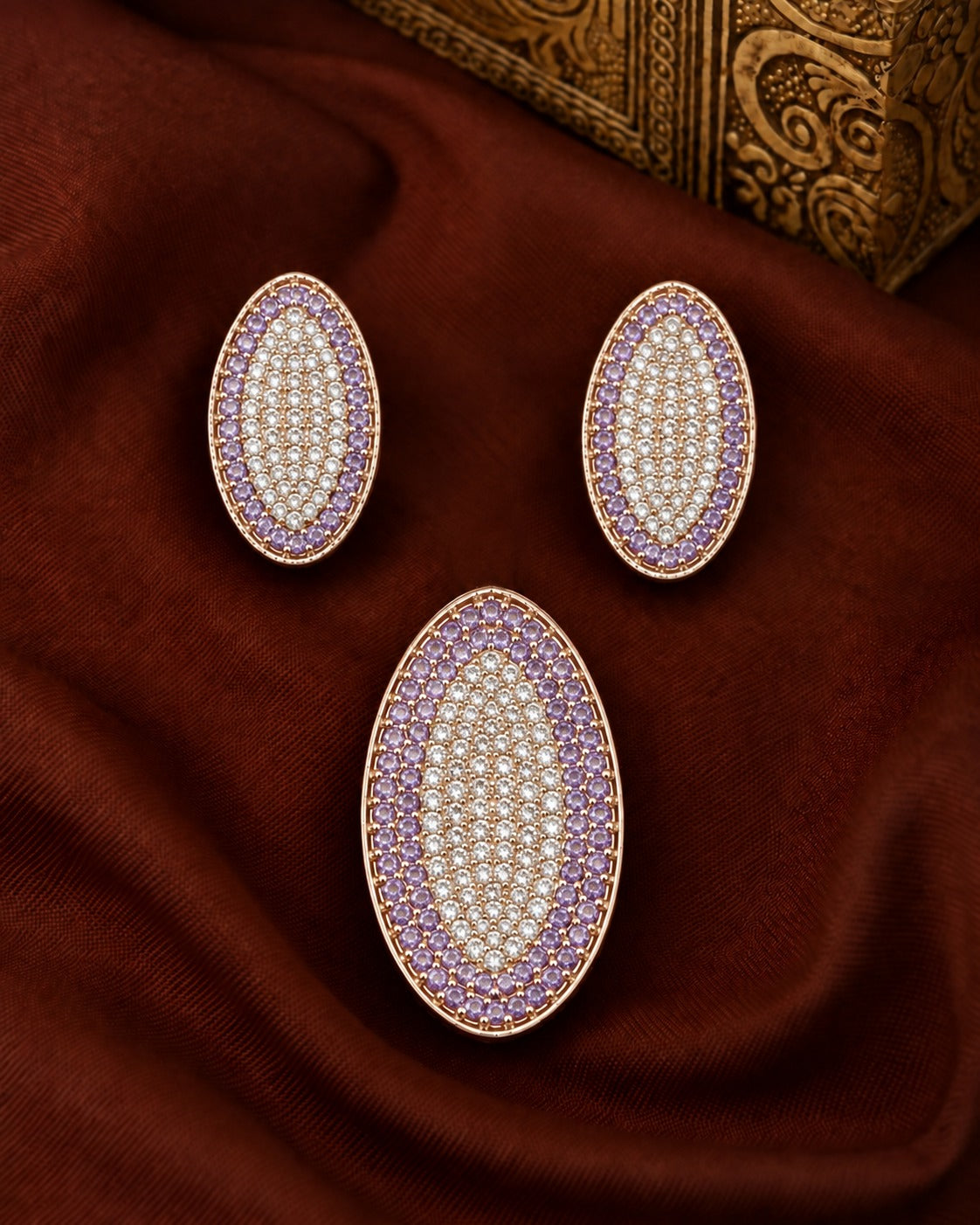 Elara Oval Pavé Pendant & Earrings