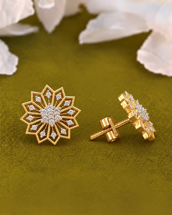 Solara Screw Stud  Sunburst Earrings