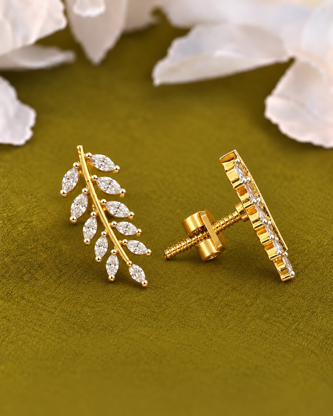 Elara -Leaf Earrings Screw Studs