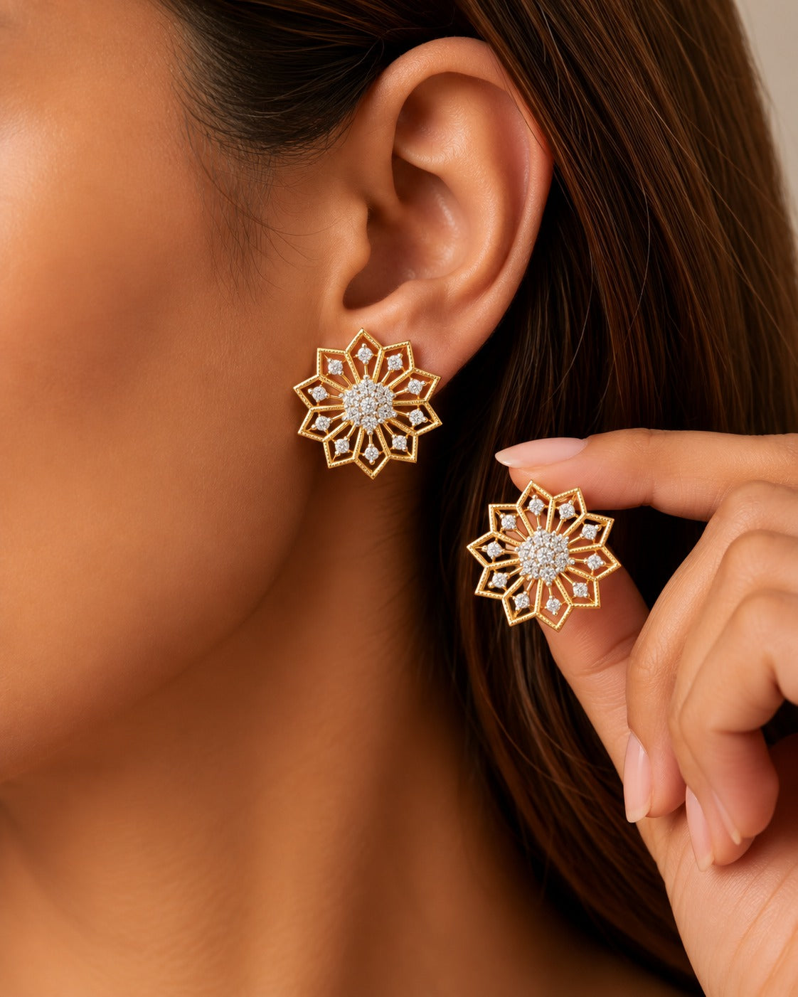 Solara Screw Stud  Sunburst Earrings
