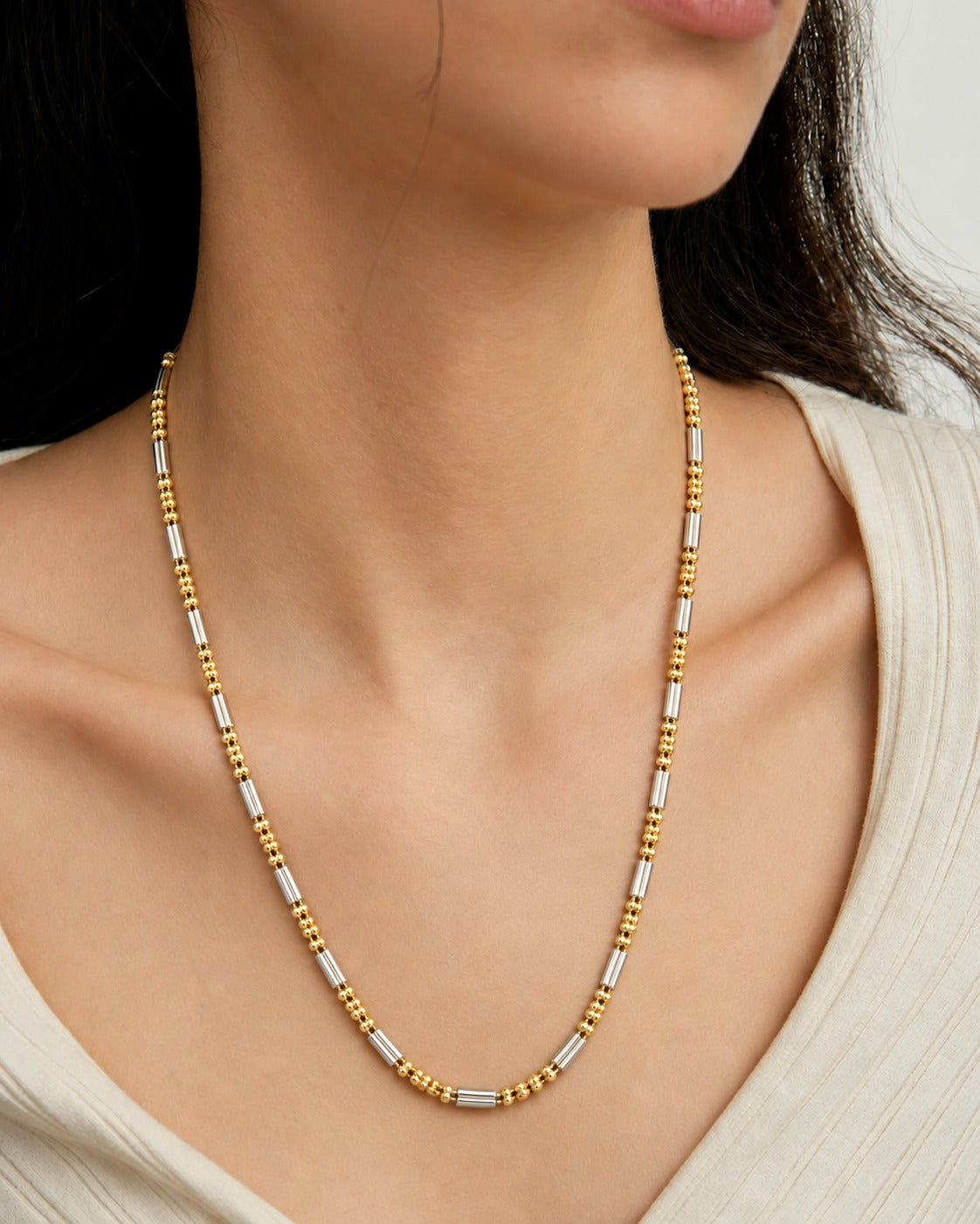 Avelora Italian Two-Tone Beaded Long Chain