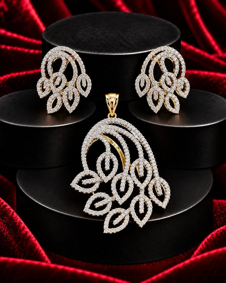 Elara Luxe American Diamond Leaf Pendent Set