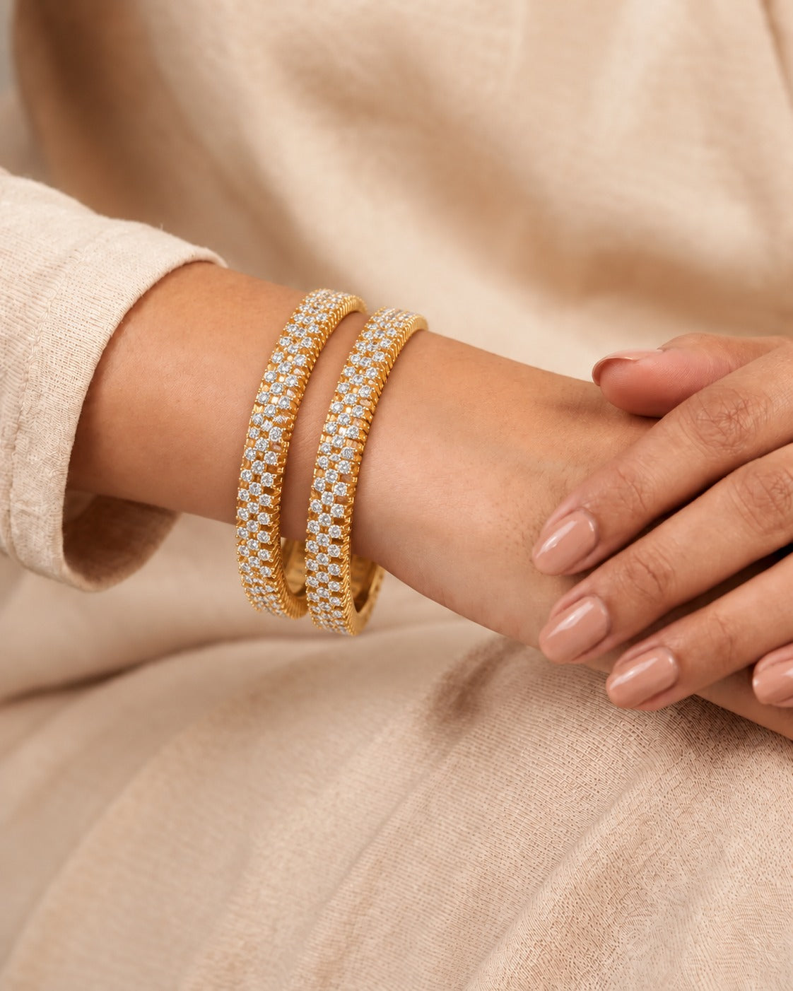Zarvika Radiant Gold-Tone CZ Bangles