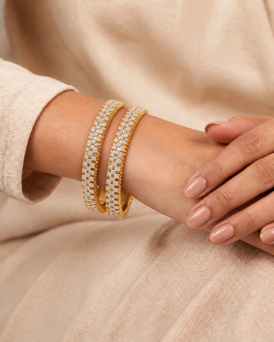 Zarvika Radiant Gold-Tone CZ Bangles