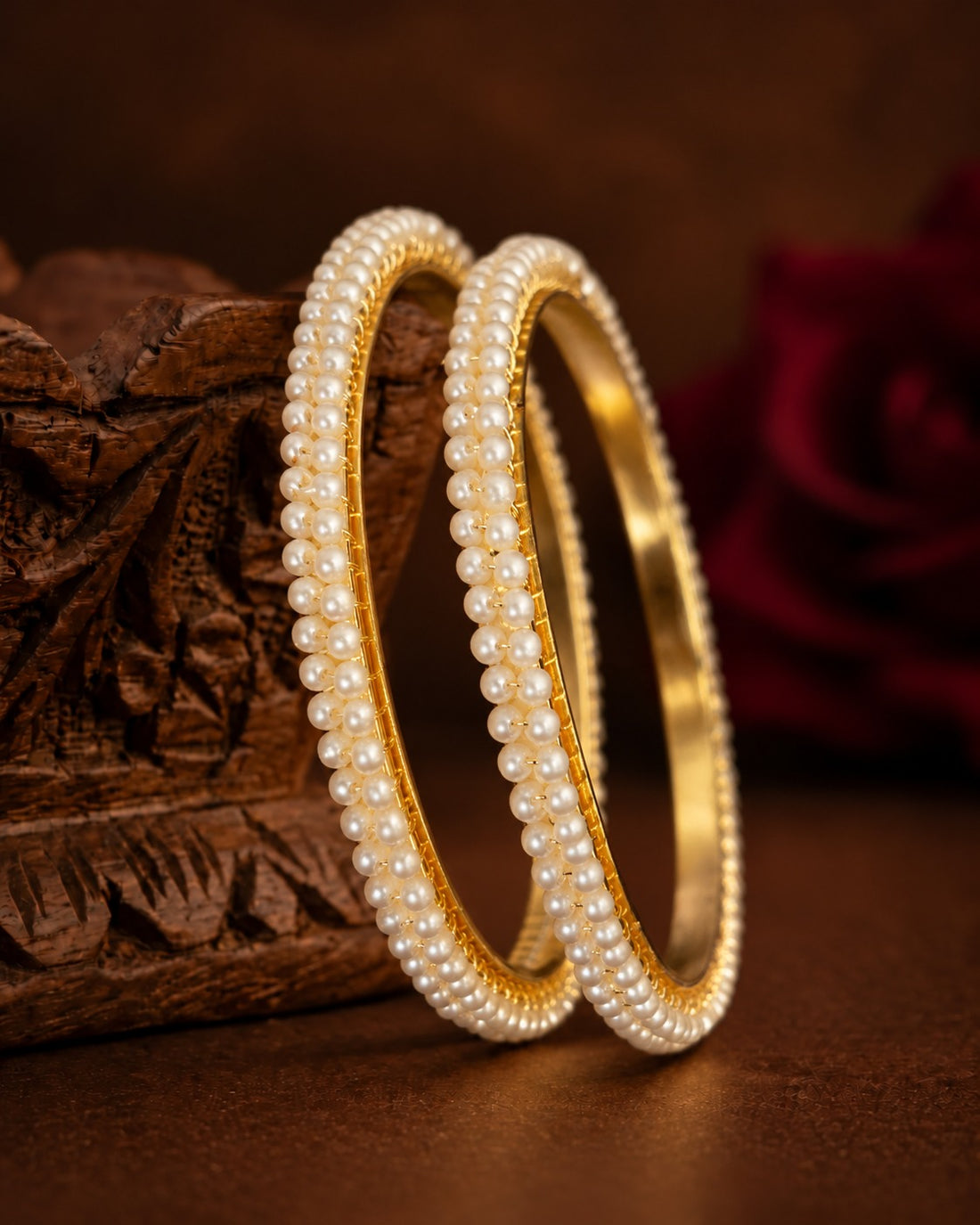Elara Pearl Line Gold-Finish Bangles – Set of 2