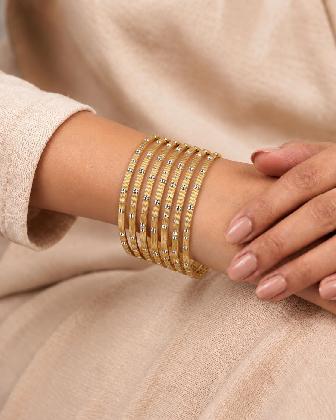 Swarna Rekha Gold-Tone Stone-Studded Thin Bangles Set ( set of 8 )