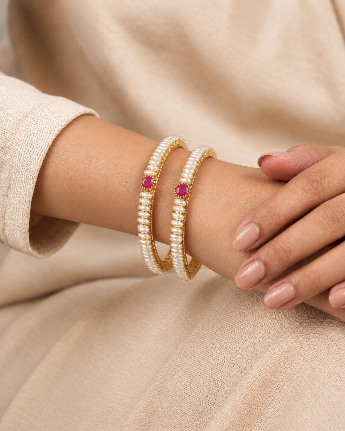 Meher Pearl Ruby Bangles