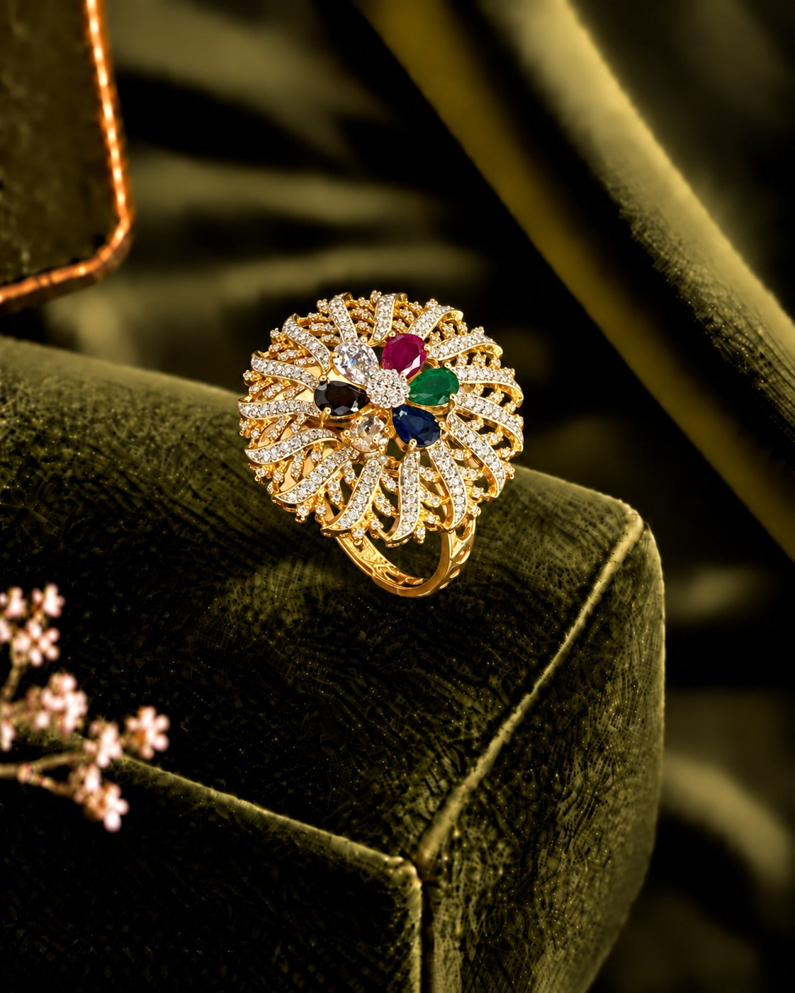 Aadhya – Floral Gold-Tone Statement Ring