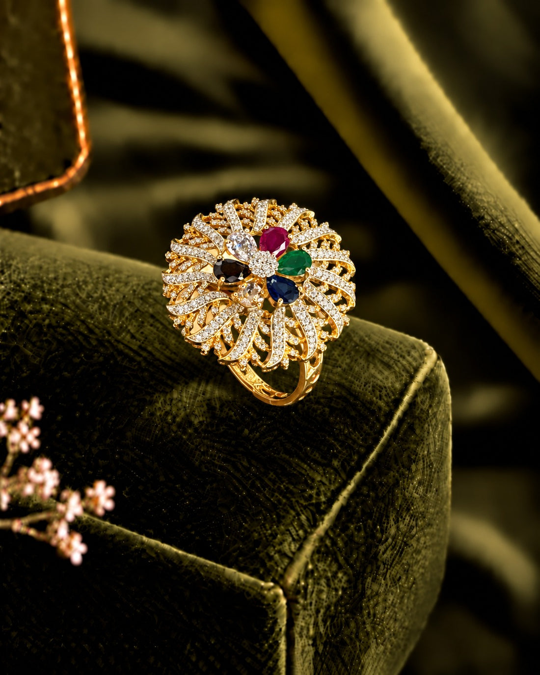 Aadhya – Floral Gold-Tone Statement Ring
