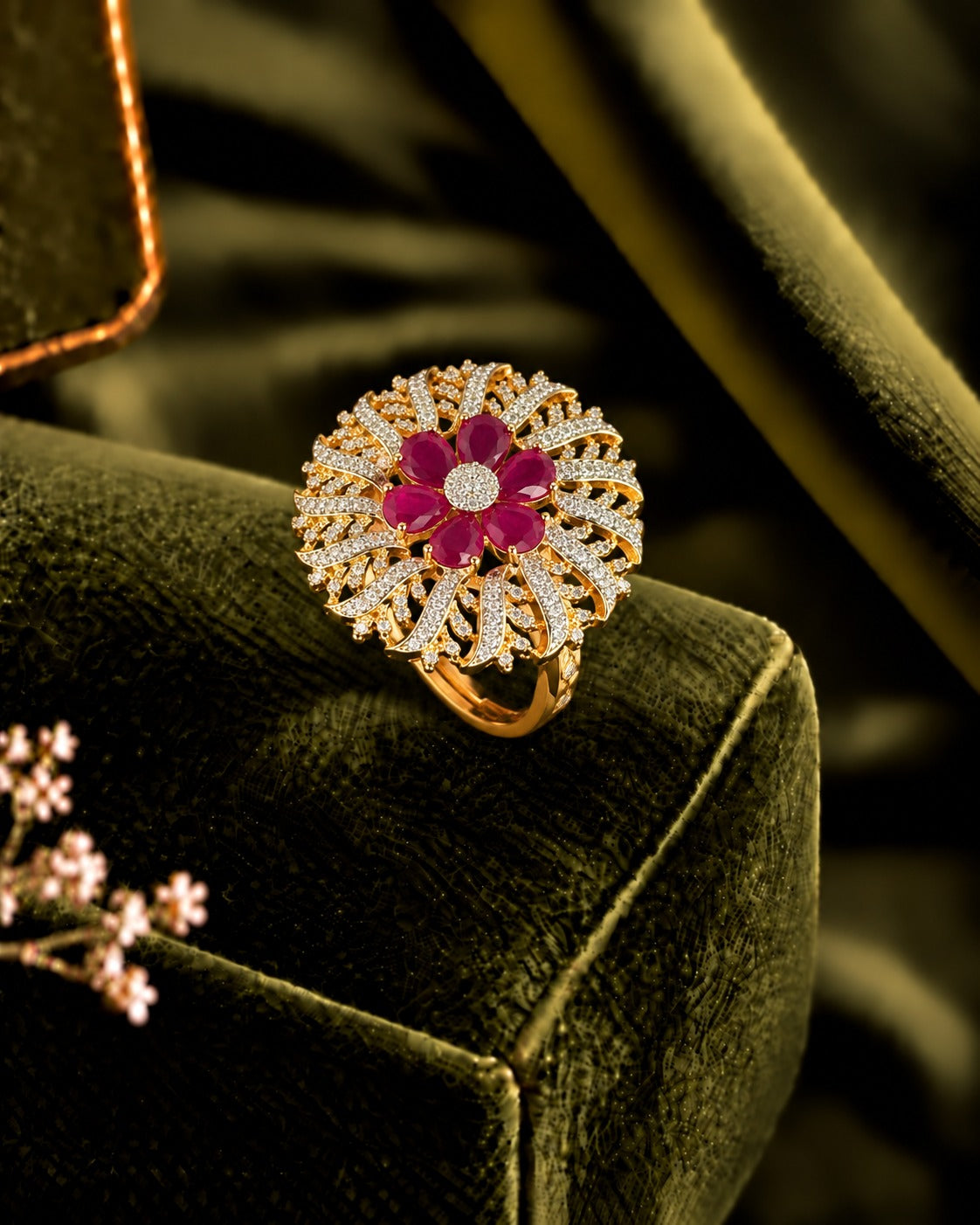 Aadhya – Floral Gold-Tone Statement Ring
