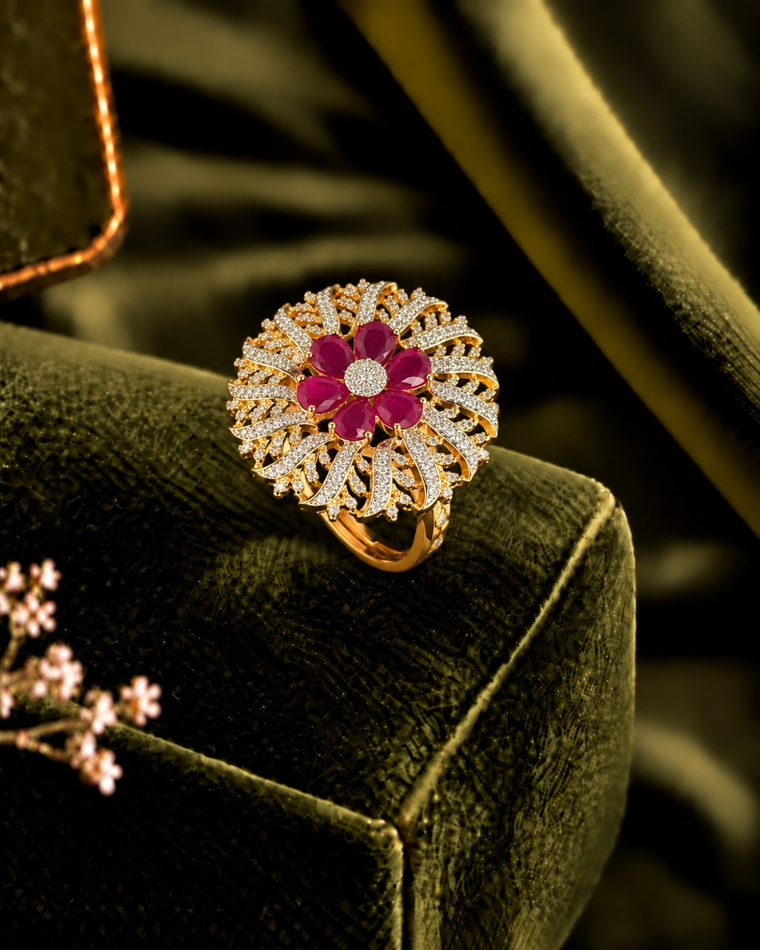 Aadhya – Floral Gold-Tone Statement Ring