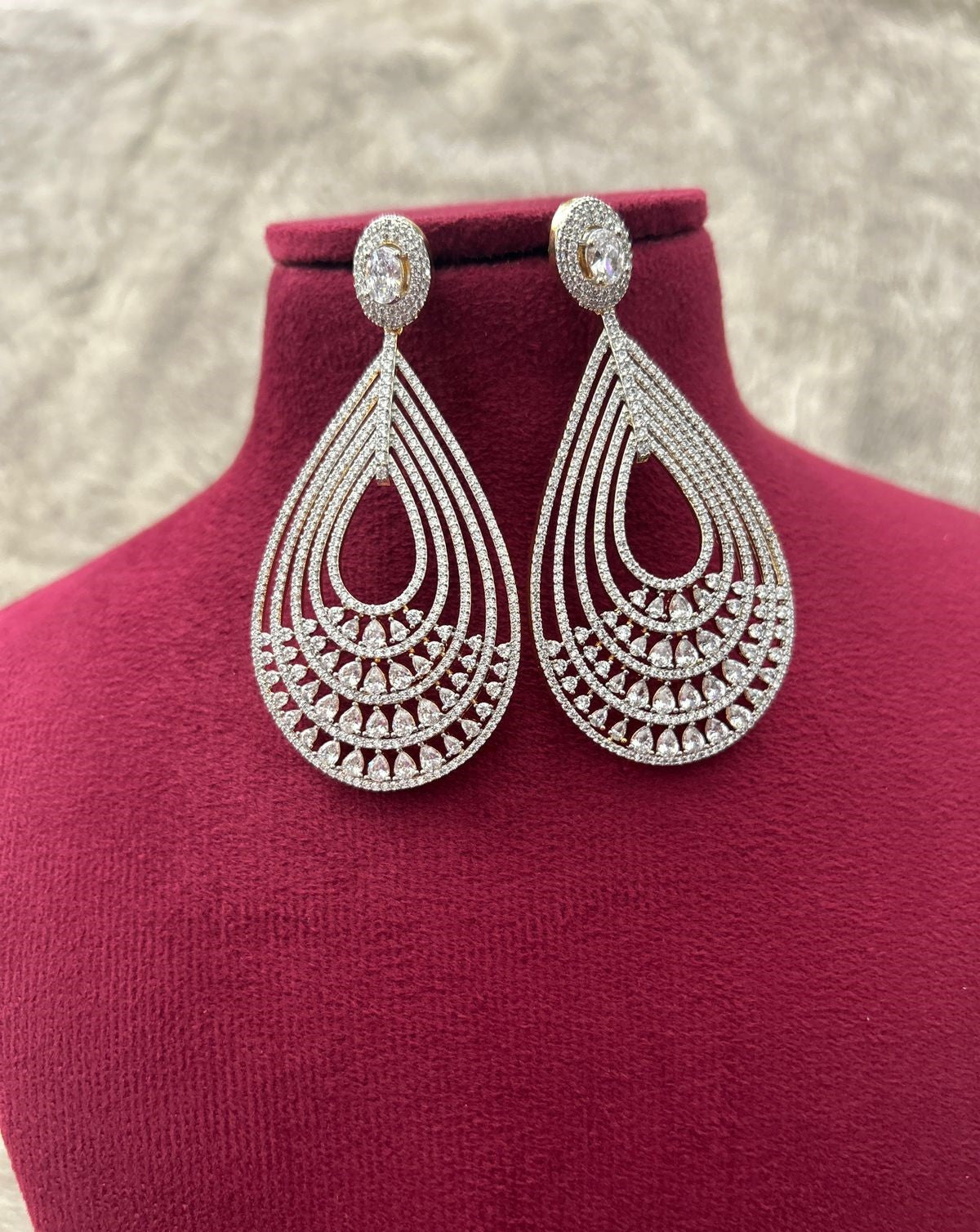Layered Teardrop AD Drop Earrings for Women – Gold & Silver Finish