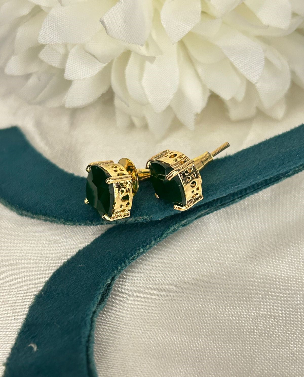Gold Finish Swarovski Crystal Cushion Stud Earrings