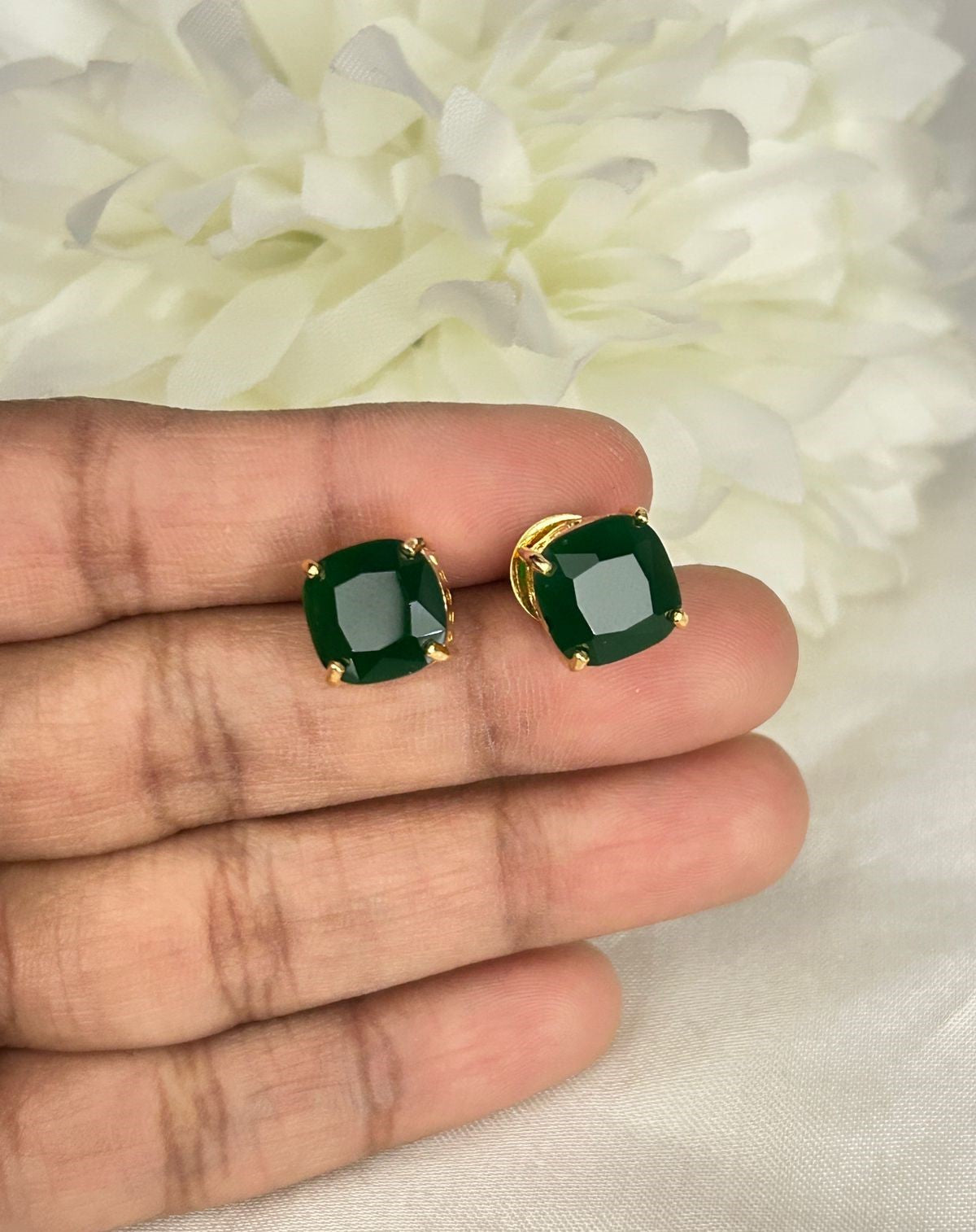 Gold Finish Swarovski Crystal Cushion Stud Earrings
