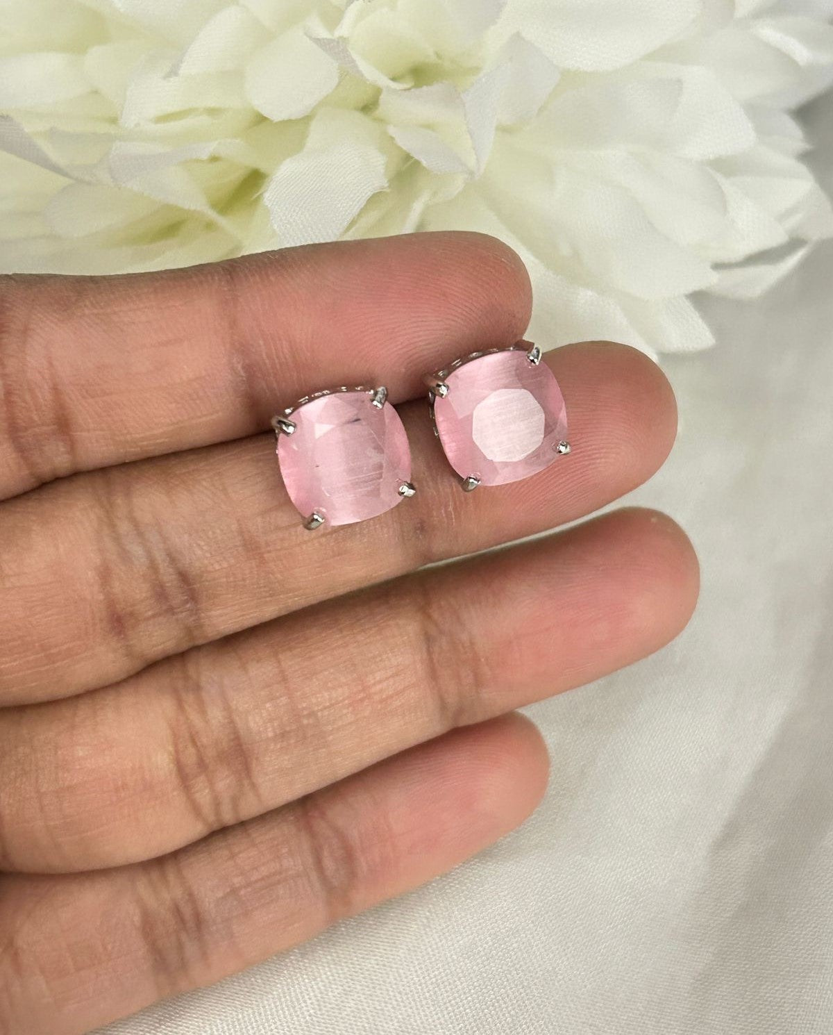 Silver Finish Swarovski Cushion Stud Earrings – Multi Colour Statement Collection