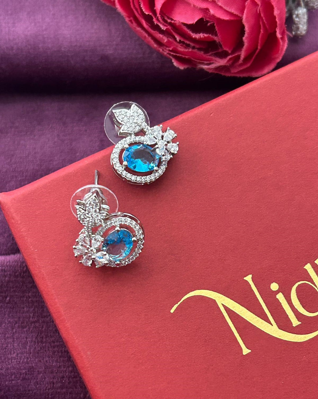 Butterfly Floral CZ Designer Stud Earrings – Silver Finish | 10 Colour Variants