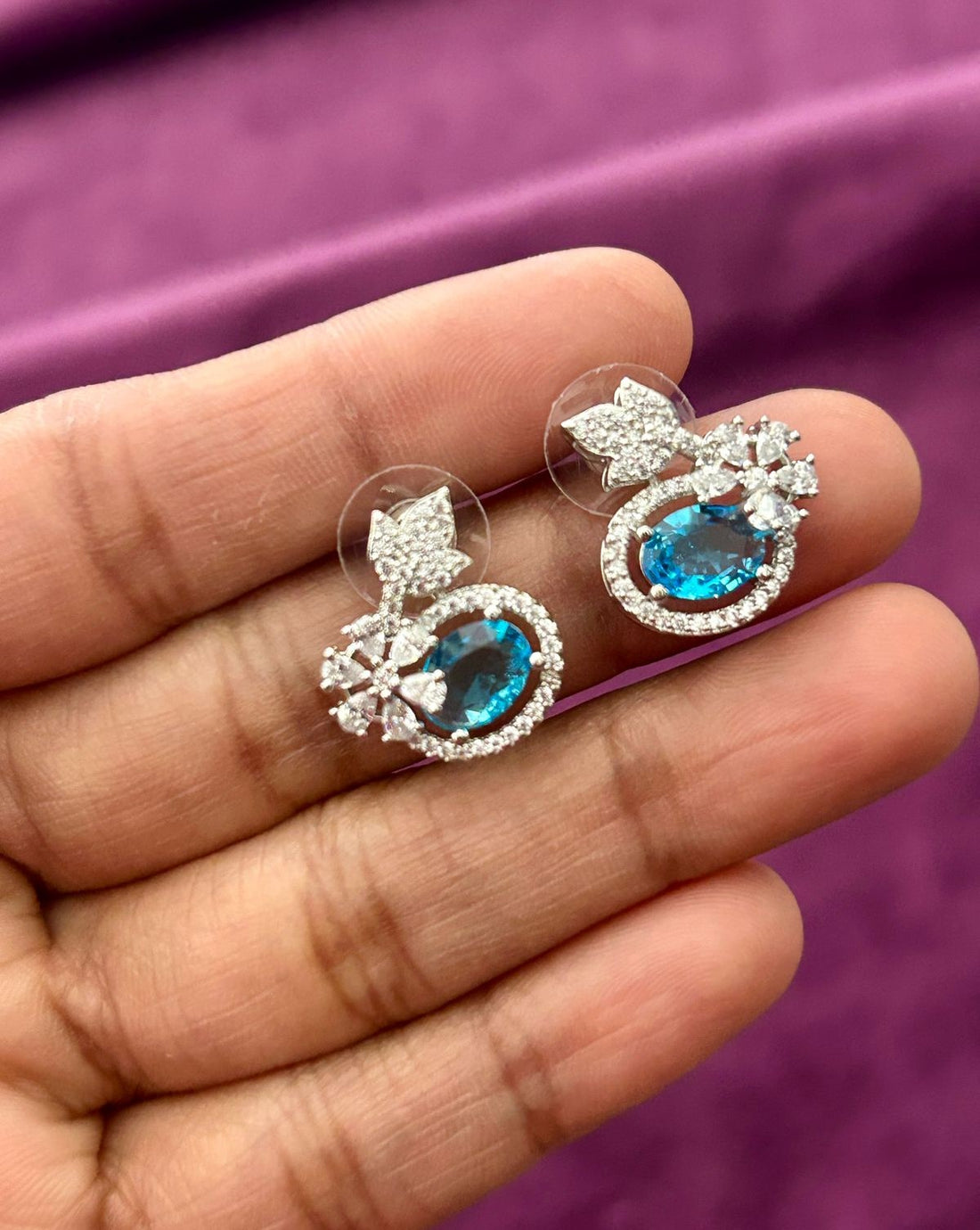 Butterfly Floral CZ Designer Stud Earrings – Silver Finish | 10 Colour Variants